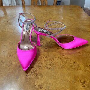 NEW Badgley Mischka Hot Pink Silk Heels with Rhinestones sz 8.5